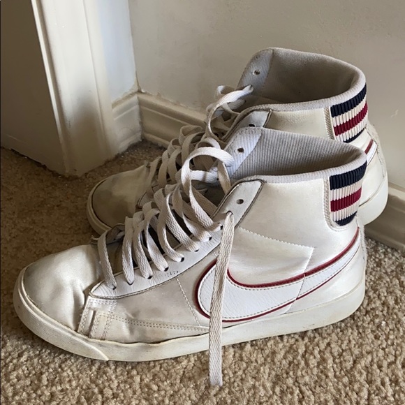 nike blazer mid white blackened blue red crush